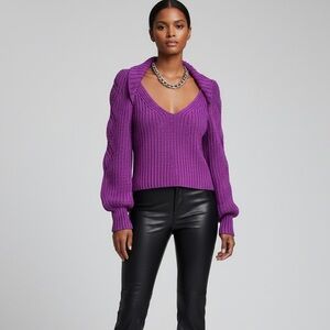 New Express size S hot pink/magenta chunky knit shrug collar V-neck sweater